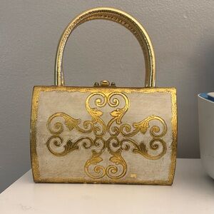 Vintage Italian Florentine Gilt Gold White Wooden Toleware Tole Purse